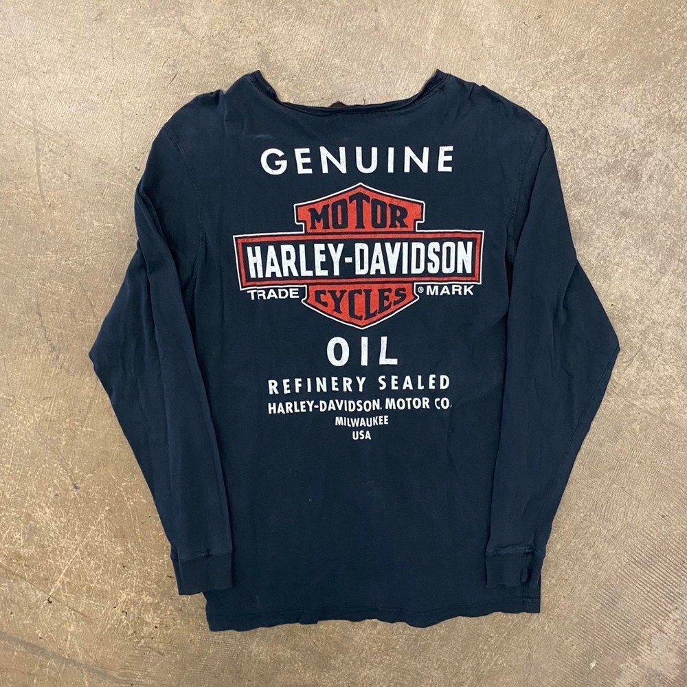 Vintage Harley Davidson Genuine Oil Longsleeve Biker Shirt Size Medium